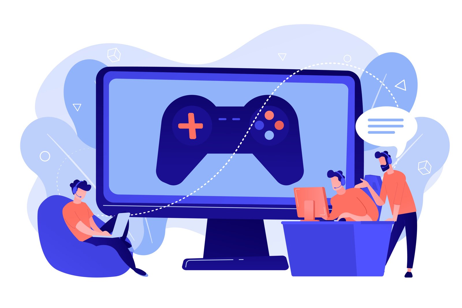 Esports coaching concept vector illustration Computer gaming industry, cybersport training. Esports coaching, lessons with pro gamers, esports coaching platform, play like a pro concept. Pinkish coral bluevector isolated illustration